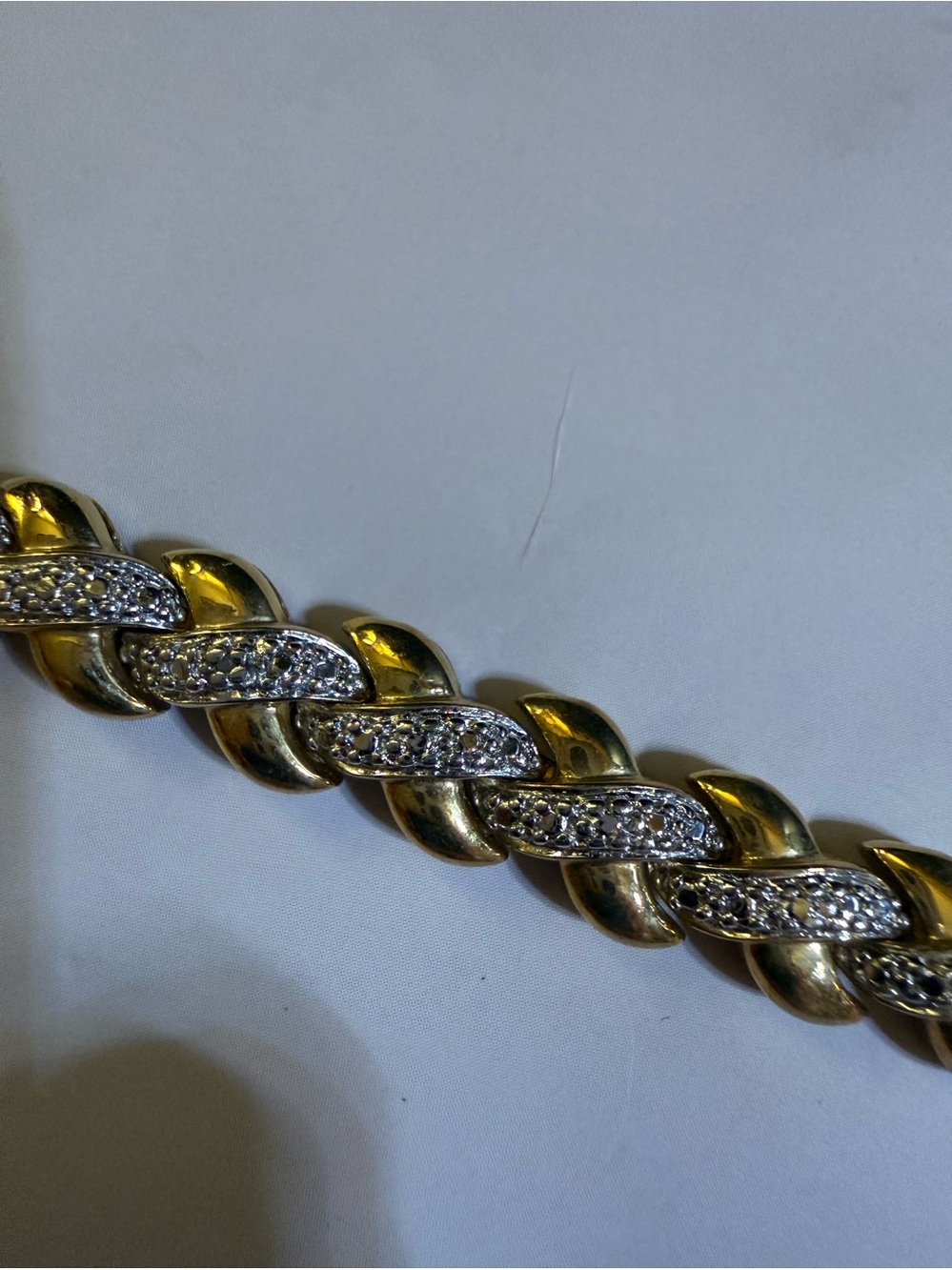 Vintage .925 Sterling Silver Two-Tone Pavé Link Bracelet